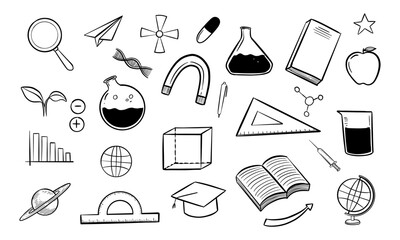 Hand-Drawn Doodle Illustration of Educational and Scientific Objects