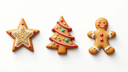 Obraz premium Festive gingerbread cookies shaped like a star, tree, and gingerbread man ready for holiday celebrations