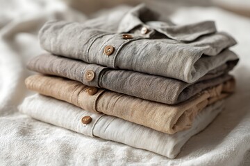 Soft linen shirts in neutral tones, perfect for minimalist style, evoke a feeling of calm and natural comfort ready to wear