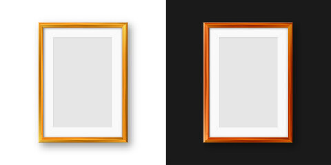 Naklejka premium Realistic blank wooden picture frame. Modern poster mockup for artwork, photography, or advertising. Perfect for art galleries, interior decor, and branding. Vector illustration.