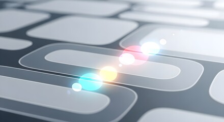 computer keyboard with red button_Abstract 3D tiles with a glossy sphere and soft reflections creating a futuristic background.