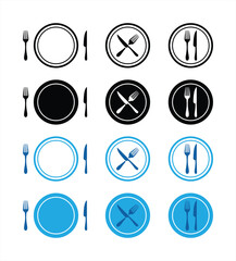 Dining Plate and Cutlery Icon Set