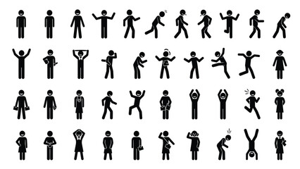 Stick Figure Pictogram Icon Set Collection | Various Poses, Actions, People, and Occupations