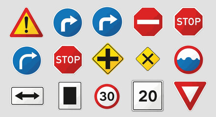 Collection of Traffic Signs Essential Symbols for Roads and Navigation