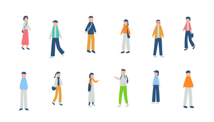 春と秋を過ごす人々のイラストセット