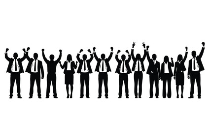 Business Team Success Silhouette Vector Illustration with Raised Arms