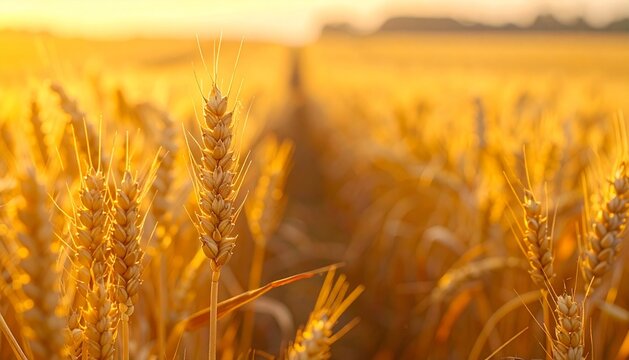 Golden Wheat Ears Glowing at Sunset