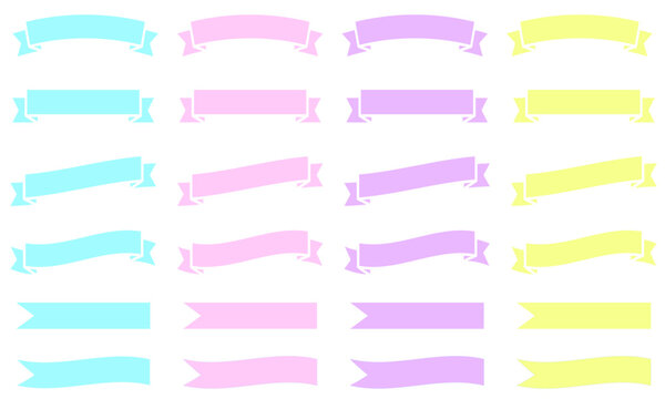 ゆめかわいいパステルカラーのシンプルなリボンフレームセット ( 水色 ピンク 紫 黄色 )