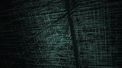 3D digital data grid matrix on dynamic tech network interface overlay - Powered by Adobe
