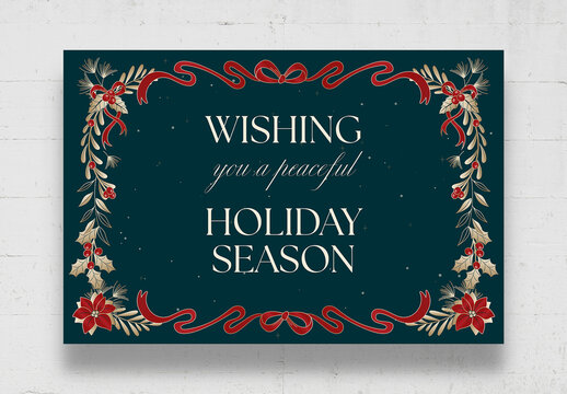 Happy Holidays & Merry Christmas Season's Greetings Background Template with Festive Christmas Ornaments, Decorations & Design Elements 