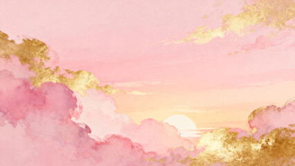 Pink and gold sky with clouds