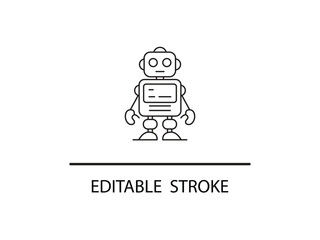Simple robot line icon for futuristic designs and artificial intelligence themed projects that need a modern touch and editable stroke for easy customization.