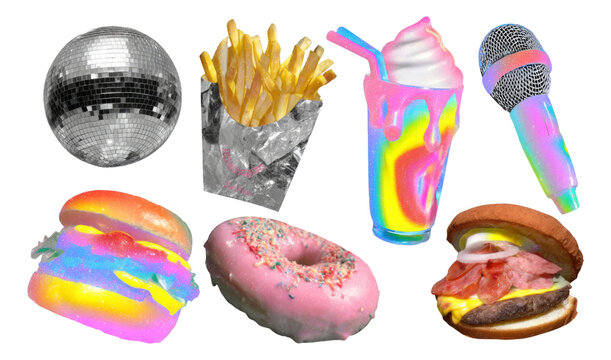 Surreal Arrangement of Isolated Diner Food Items on Transparent Background - Powered by Adobe