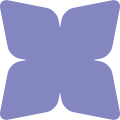 Abstract geometric shape in a calming pastel purple hue with four rounded petal-like sections forming a symmetrical four-point star on a transparent background a simple and clean modern design element