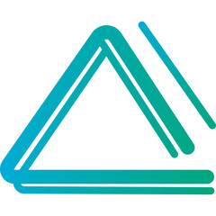 Abstract geometric shape with teal and blue gradient on a transparent background representing modern design and technology