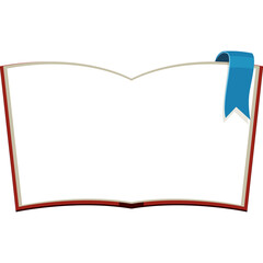 Open Book with Red Cover and Blue Bookmark on White Page Illustrating Knowledge and Learning