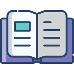 Open Book with Text and Teal Rectangle Symbol Against Transparent Background Simple Flat Illustration