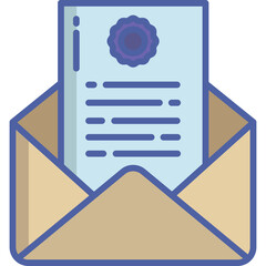 Open Envelope Revealing a Certificate With a Blue Seal and Text on a Light Blue Document Against a Transparent Background