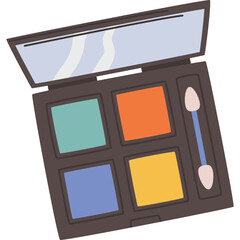 Open Eye Shadow Palette With Four Colors And Applicator Against A Transparent Background