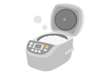 Fototapeta premium 蓋の開いた炊飯器に入った炊き立ての白米のイラスト 