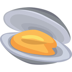 Open Gray Seashell with Orange Interior Isolated on Transparent Background Represents Seafood and Ocean Delicacies