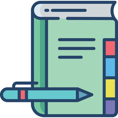 Open Green Book With Blue Pen And Colorful Tabs On Transparent Background Representing Education Writing And Organization Concepts In Simple Flat Design Style