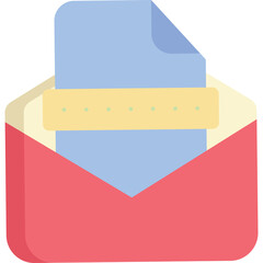 Open Envelope with Document Showing Password Dots Red Envelope Illustration with Yellow Band and Blue Paper on White Background Minimalist Digital Art Style