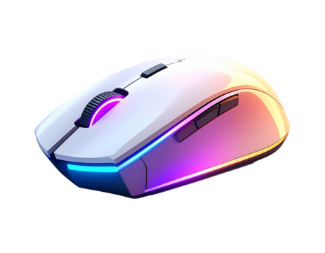 Minimalist Wireless Gaming Mouse with Subtle RGB Accents, Flat PNG