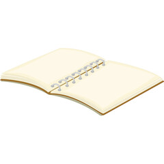 Open Notebook with Blank Cream Colored Pages and Silver Spiral Binding Set on a Transparent Background