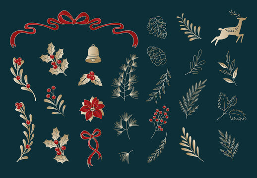 Christmas Vector Design Elements, Festive Ornaments & Decorations