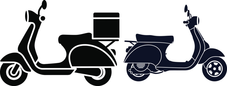 Silhouettes of Two Scooters on White Background moped motorcycle