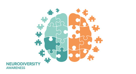 Promote neurodiversity acceptance with this vibrant puzzle brain graphic to showcase inclusion, understanding, and celebrating differences in neurological diversity