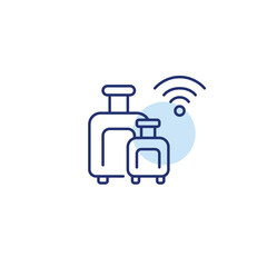 Luggage suitcases and wi-fi. Connected vacation, remote travel management. Pixel perfect, editable stroke vector icon
