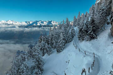 L' hiver en montagne , massif de la Chartreuse , Aulp du Seuil , Col de Marcieu , Isère , France
