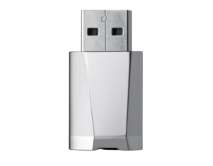 Minimalist Silver USB Stick Standing Upright with Reflection, Modern PNG
