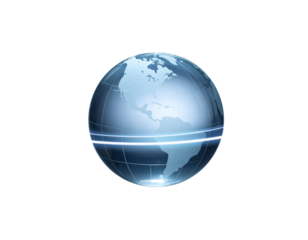 Minimalist Holographic World Globe with Light Rings and Rotation Effect, Modern PNG