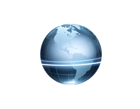 Minimalist Holographic World Globe with Light Rings and Rotation Effect, Modern PNG