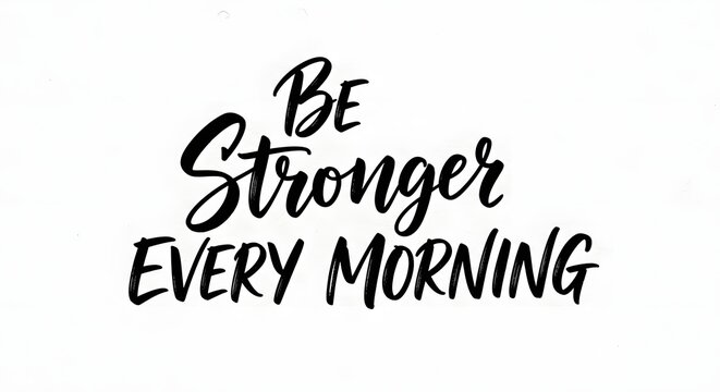 Inspirational quote in bold handwritten font that encourages strength and positivity to start each day with motivation and confidence every morning