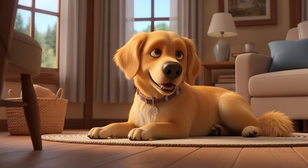 Golden Retriever Relaxation - A Cozy Canine Moment Indoors.