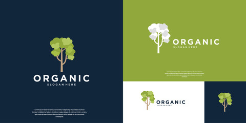 nature conservation logo with tree symbol, environment, awareness, vector graphic template.