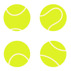 Flat style vector set of yellow tennis balls. Simple modern sport design for tennis club, training, competition and athletic equipment concepts.