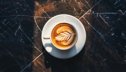 Coffee Latte Art on Marble Table