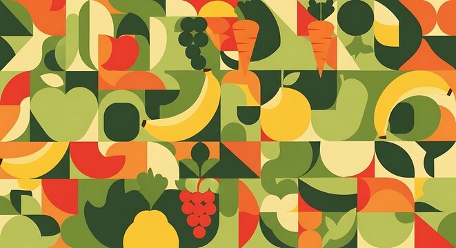 Geometric Fruit Mosaic - A Vibrant and Abstract Food Pattern.