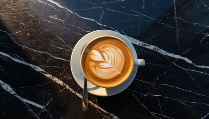 Coffee Latte Art on Marble Table