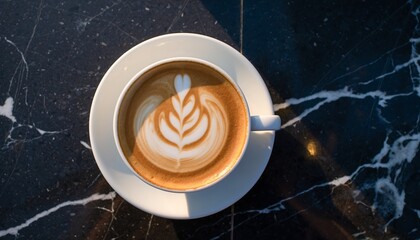Coffee Latte Art on Marble Table