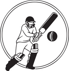 Cricket Player Batting Logo – Minimalist Black and White Sports Emblem Vector Illustration