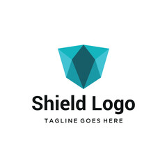 modern geometric shield with abstract faceted blue tones for security technology gaming or general protection logo design