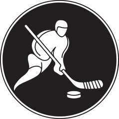 Ice Hockey Player Icon – Minimal Black and White Sports Action Vector Emblem Illustration