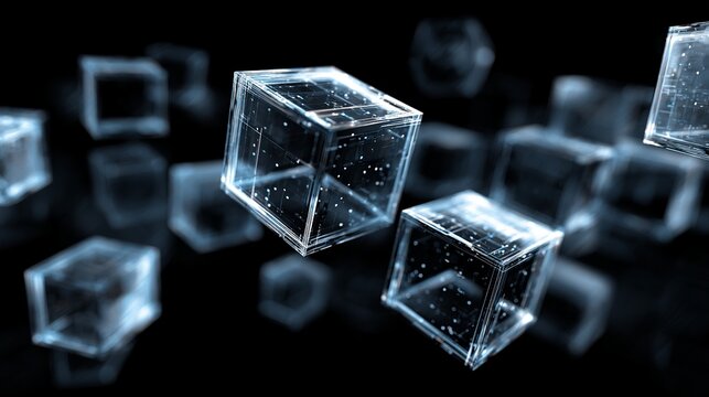 Stunning abstract cubes floating in darkness representing futuristic technology and cutting-edge innovation for business and science concepts