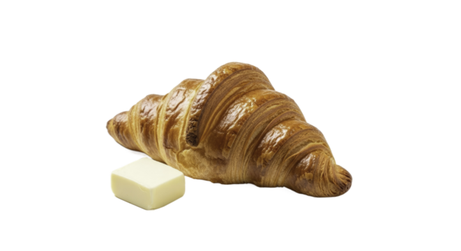 Golden Croissant with a Pat of Butter on Gradient Brown Background